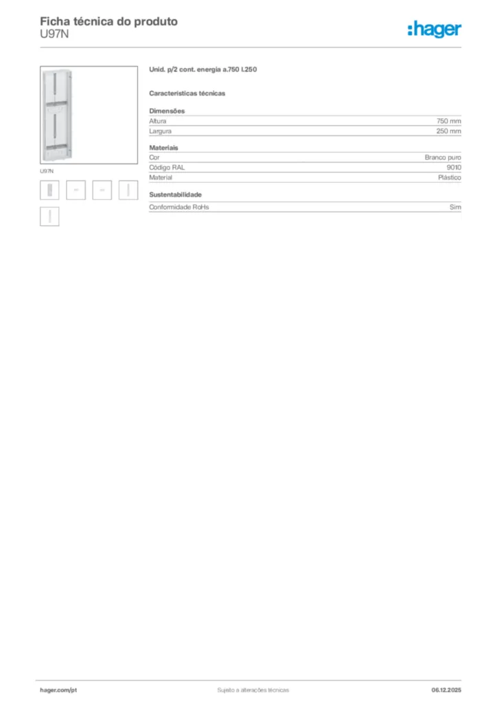 Imagem Hager Ficha técnica do produto U97N | Hager Portugal