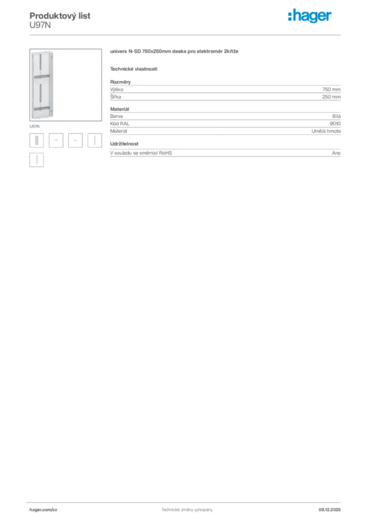 Obrázek Hager Product data sheet U97N | Hager
