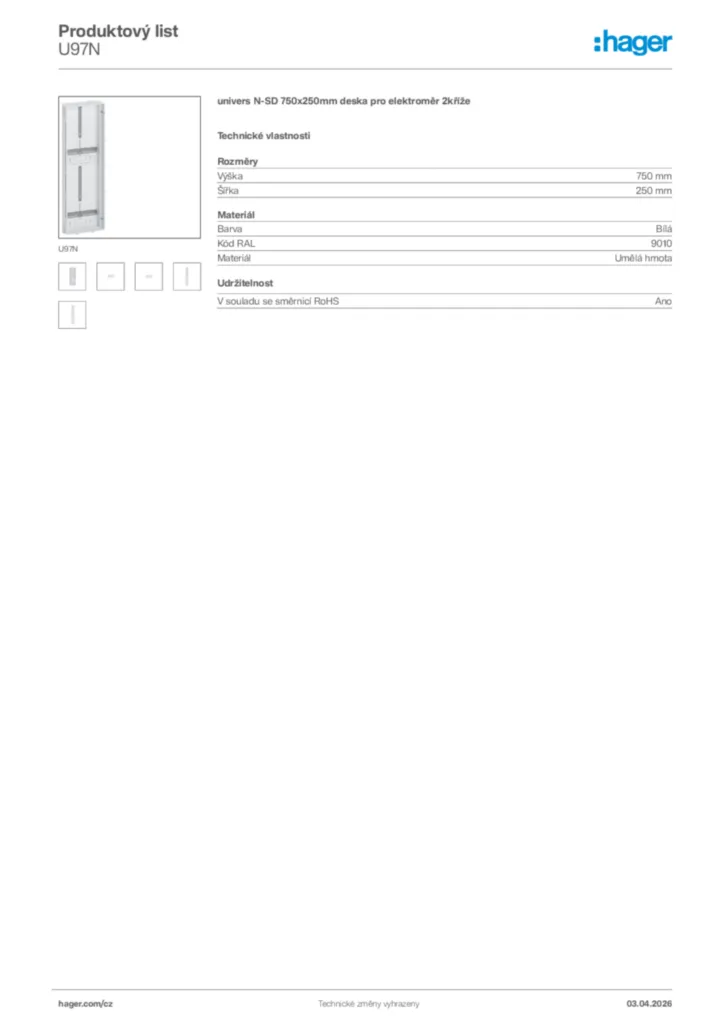 Obrázek Hager Product data sheet U97N | Hager