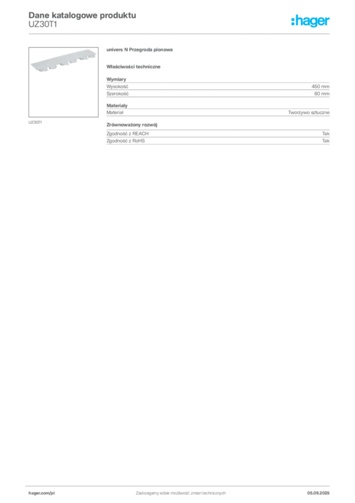 Zdjęcie Hager Dane katalogowe produktu UZ30T1 | Hager Polska