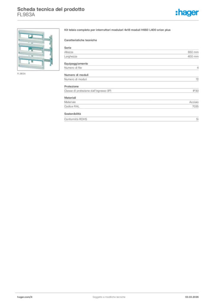 Immagine Hager Scheda tecnica del prodotto FL983A | Hager Italia