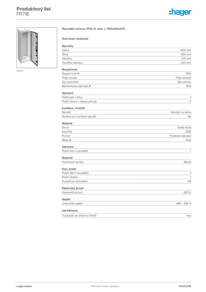 Obrázek Hager Product data sheet FR71E | Hager