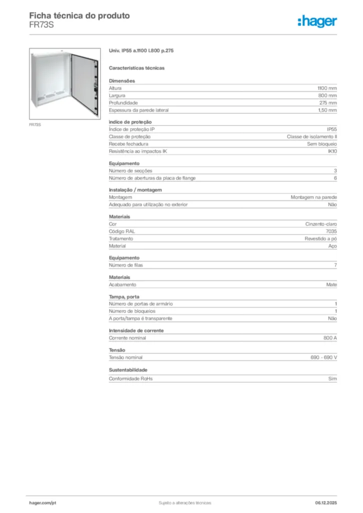 Imagem Hager Ficha técnica do produto FR73S | Hager Portugal