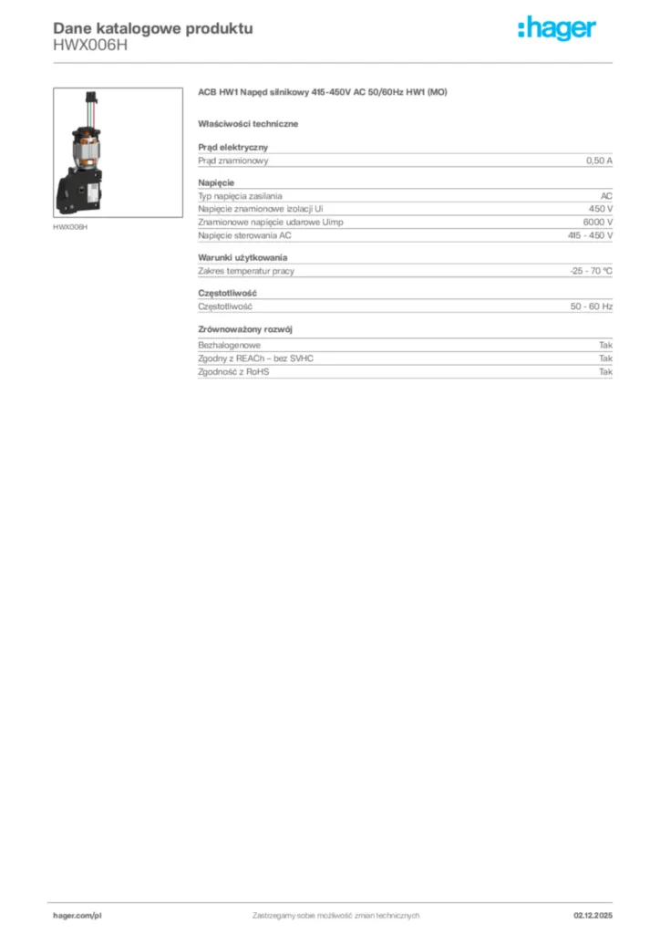 Zdjęcie Hager Dane katalogowe produktu HWX006H | Hager Polska