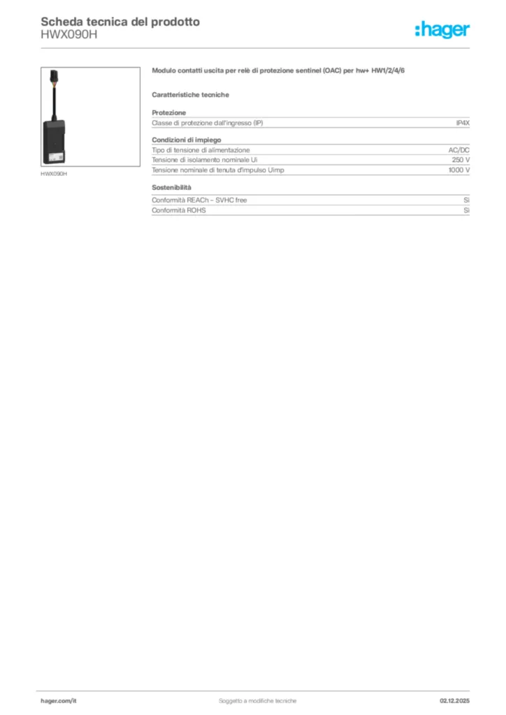 Immagine Hager Scheda tecnica del prodotto HWX090H | Hager Italia
