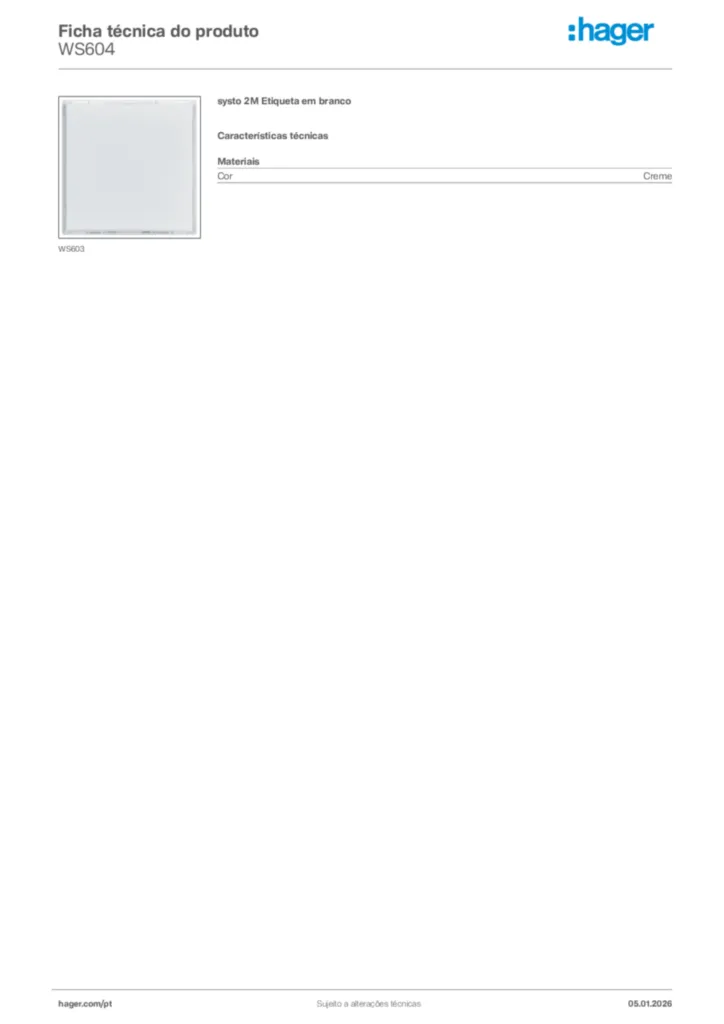Imagem Hager Ficha técnica do produto WS604 | Hager Portugal