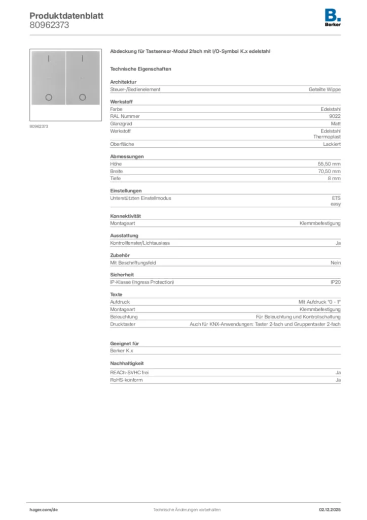 Bild Berker Produktdatenblatt 80962373 | Hager Deutschland