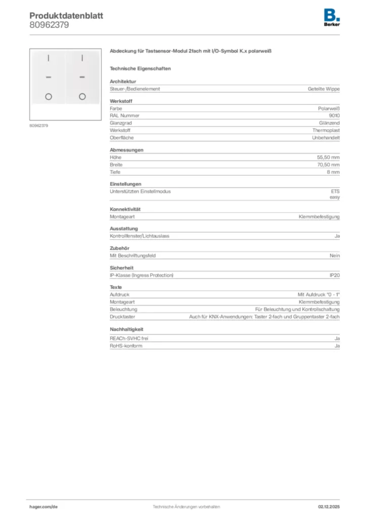 Bild Berker Produktdatenblatt 80962379 | Hager Deutschland