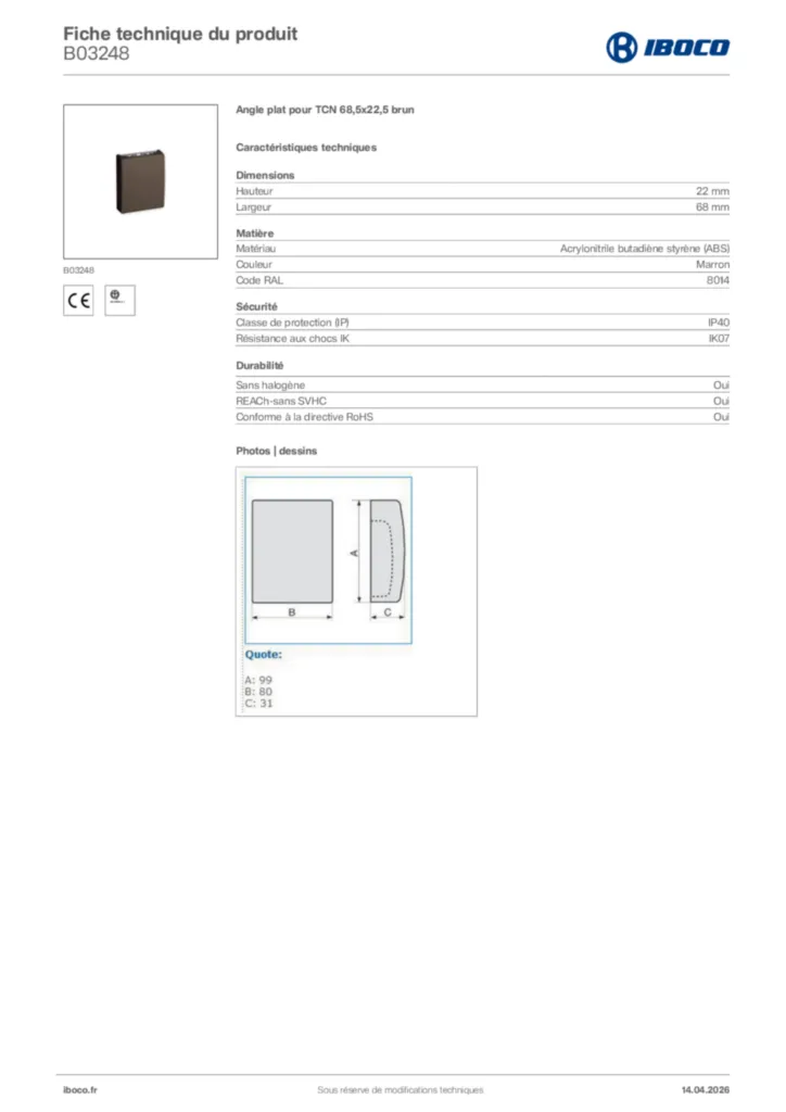 Image Iboco Fiche technique du produit B03248 | Hager France