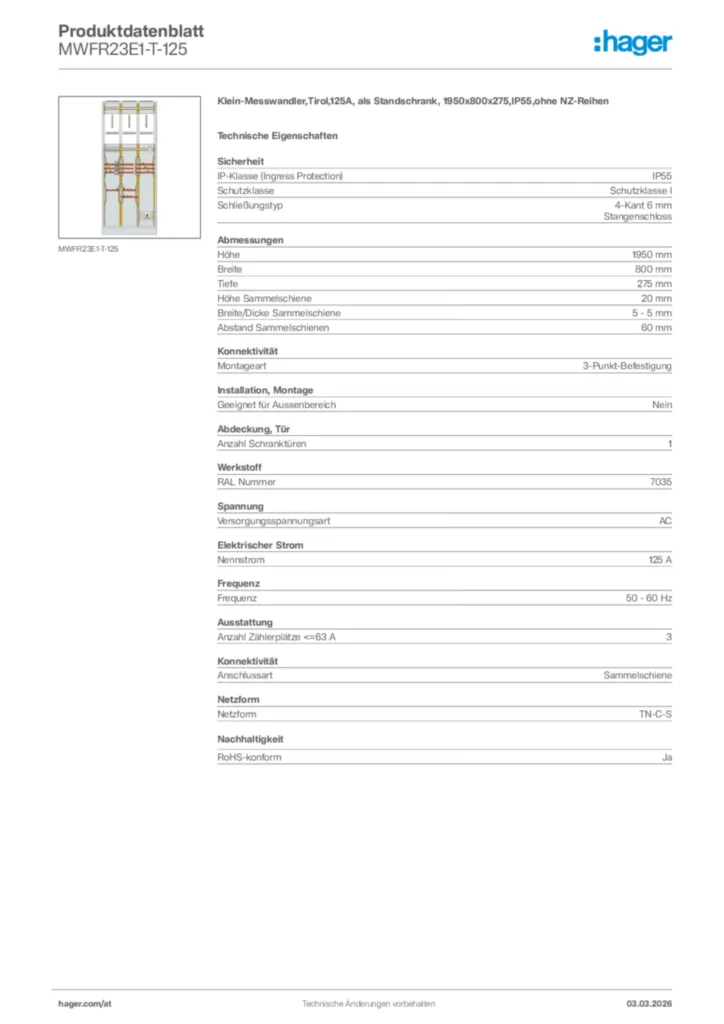 Bild Hager Produktdatenblatt MWFR23E1-T-125 | Hager Deutschland
