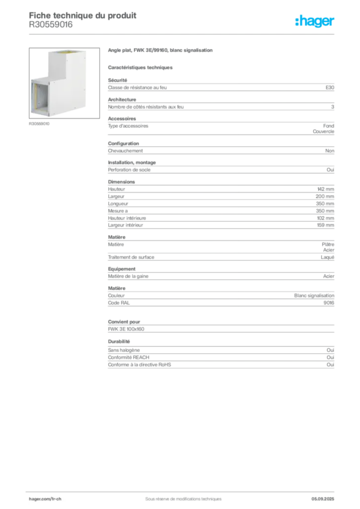 Image Hager Fiche technique du produit R30559016 | Hager Suisse