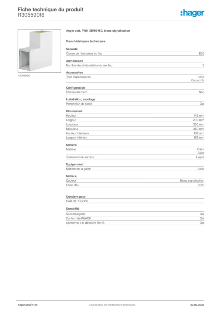 Image Hager Fiche technique du produit R30559016 | Hager Suisse