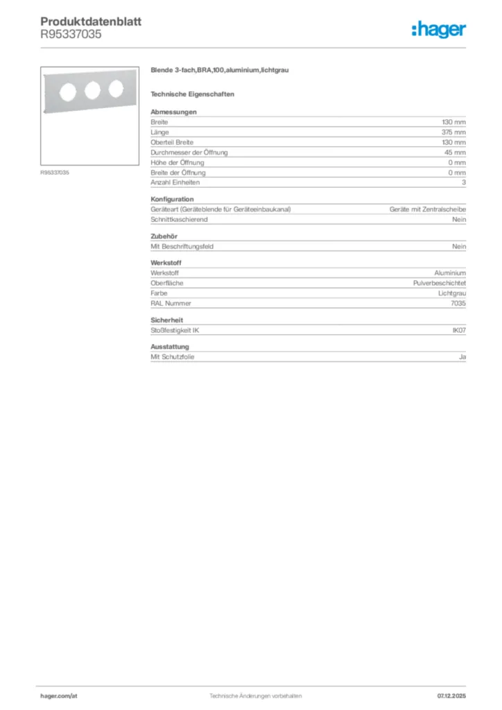 Bild Hager Produktdatenblatt R95337035 | Hager Deutschland