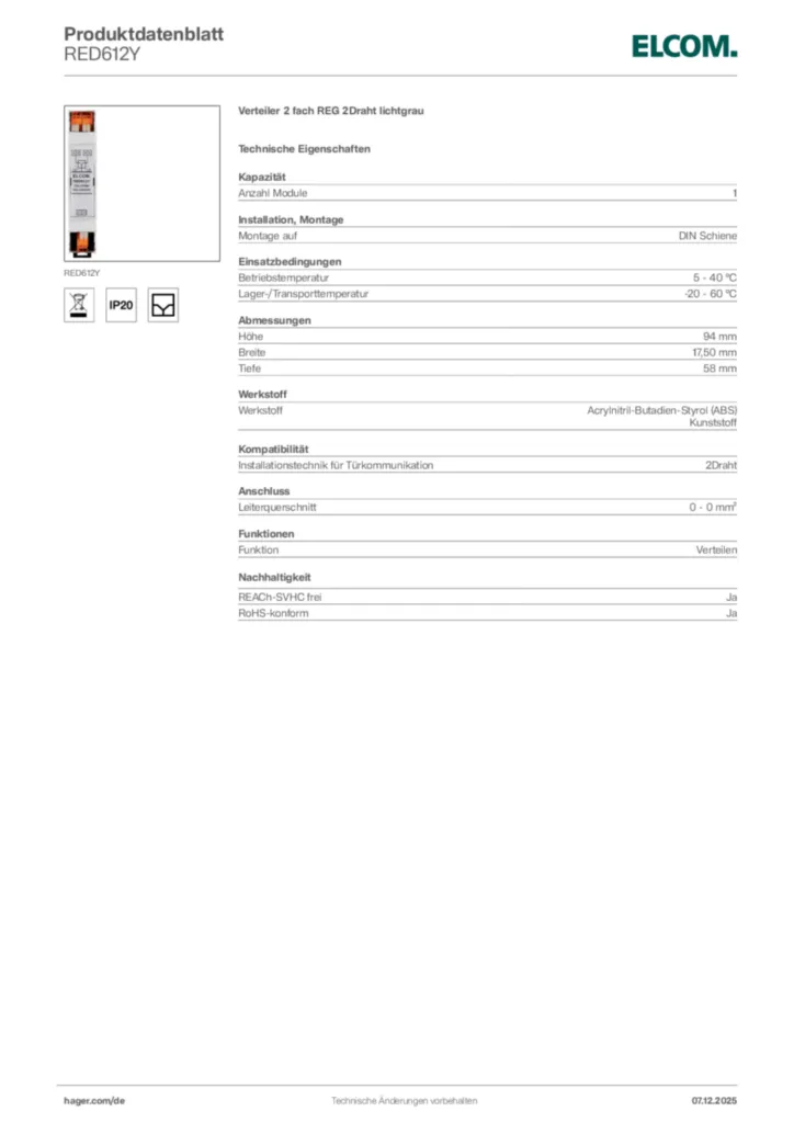 Elcom Produktdatenblatt RED612Y