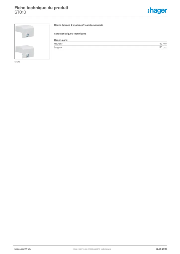 Image Hager Fiche technique du produit ST010 | Hager Suisse
