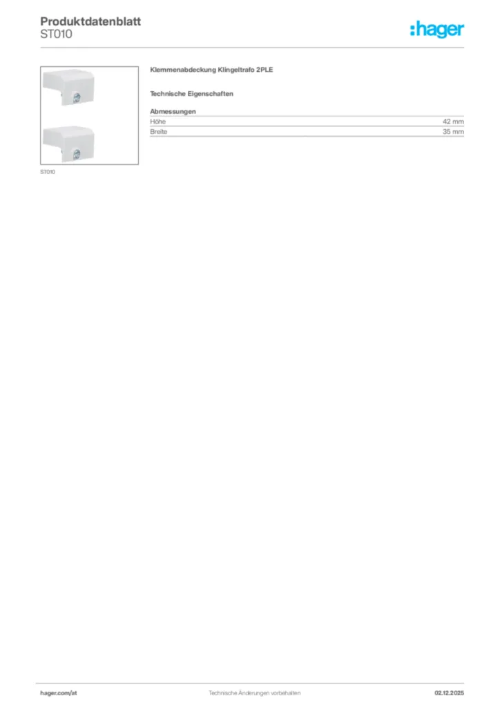Bild Hager Produktdatenblatt ST010 | Hager Deutschland
