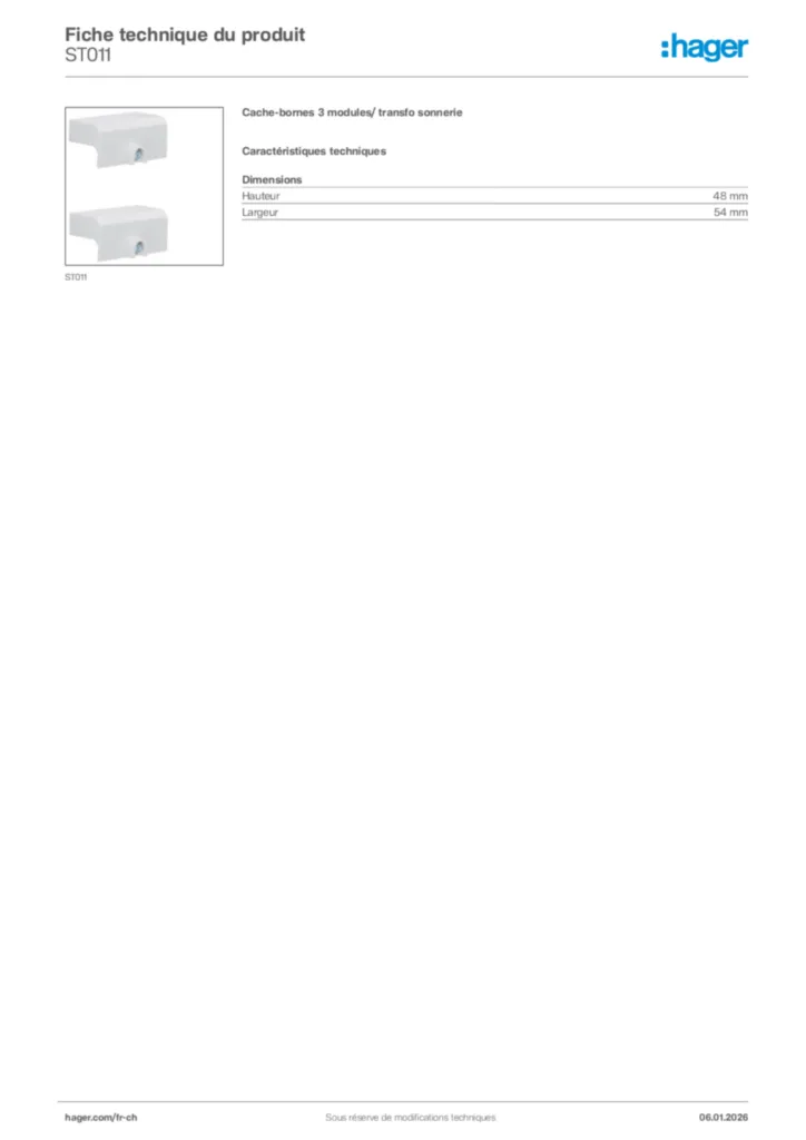 Image Hager Fiche technique du produit ST011 | Hager Suisse