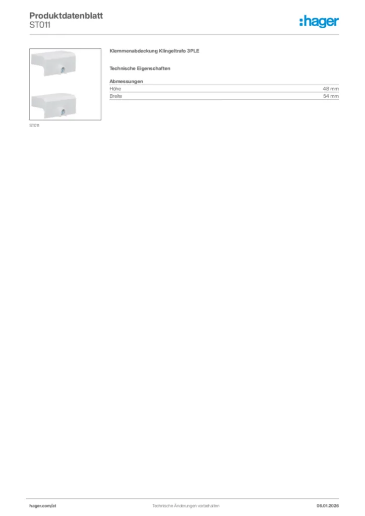 Bild Hager Produktdatenblatt ST011 | Hager Deutschland