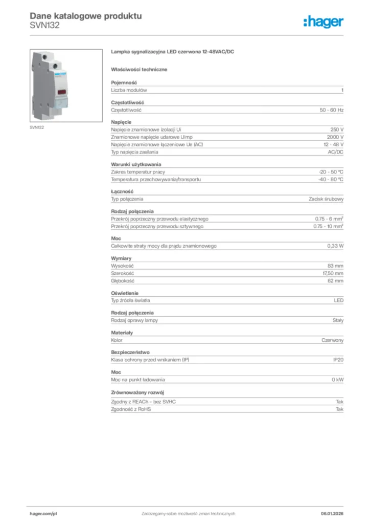 Zdjęcie Hager Karta katalogowa SVN132 | Hager Polska