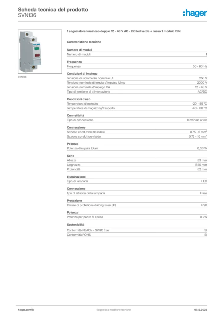 Immagine Hager Scheda tecnica del prodotto SVN136 | Hager Italia