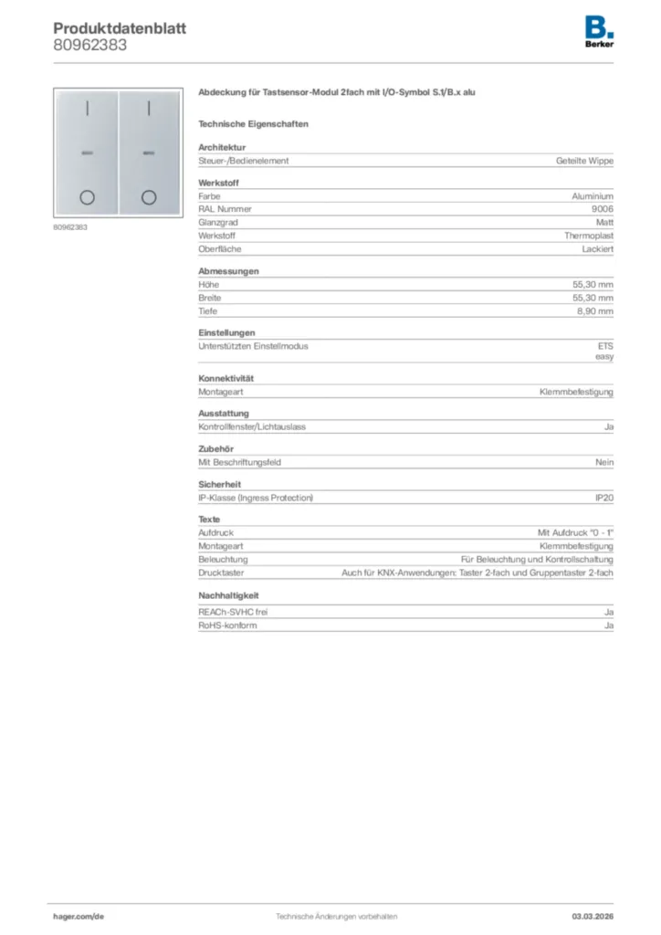 Bild Berker Produktdatenblatt 80962383 | Hager Deutschland