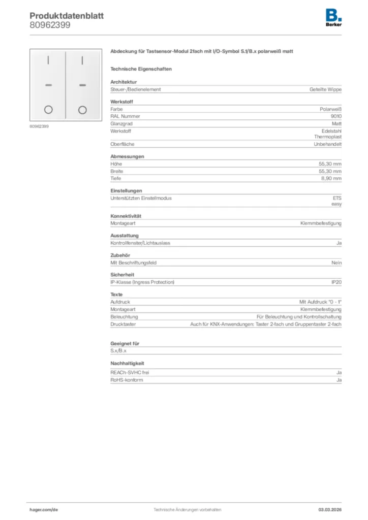 Bild Berker Produktdatenblatt 80962399 | Hager Deutschland