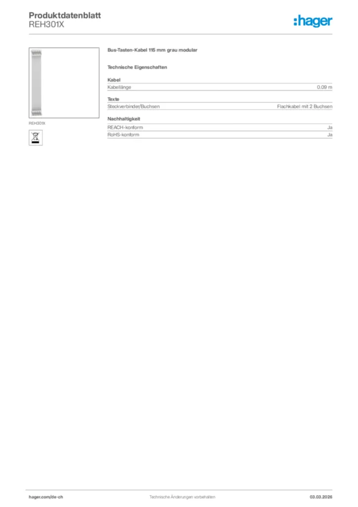 Bild Hager Produktdatenblatt REH301X | Hager Schweiz