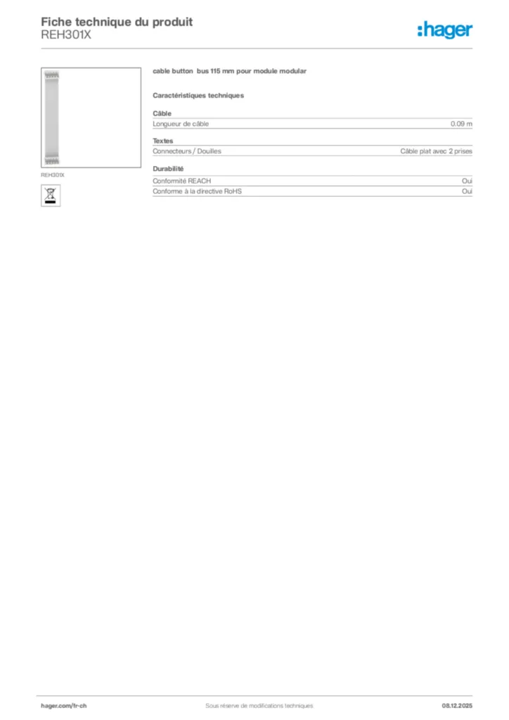 Image Hager Fiche technique du produit REH301X | Hager Suisse
