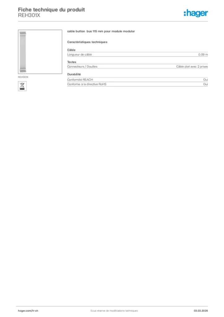 Image Hager Fiche technique du produit REH301X | Hager Suisse