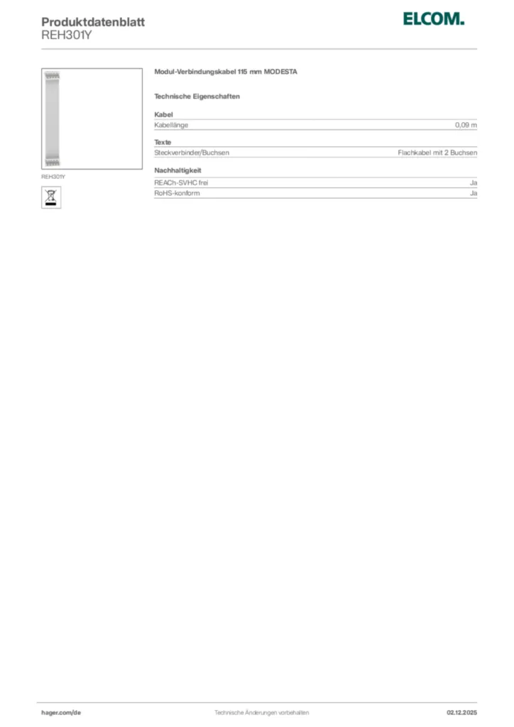 Bild Elcom Produktdatenblatt REH301Y | Hager Deutschland
