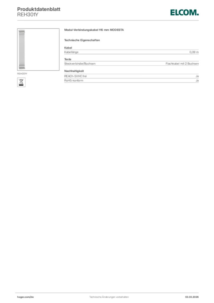 Bild Elcom Produktdatenblatt REH301Y | Hager Deutschland