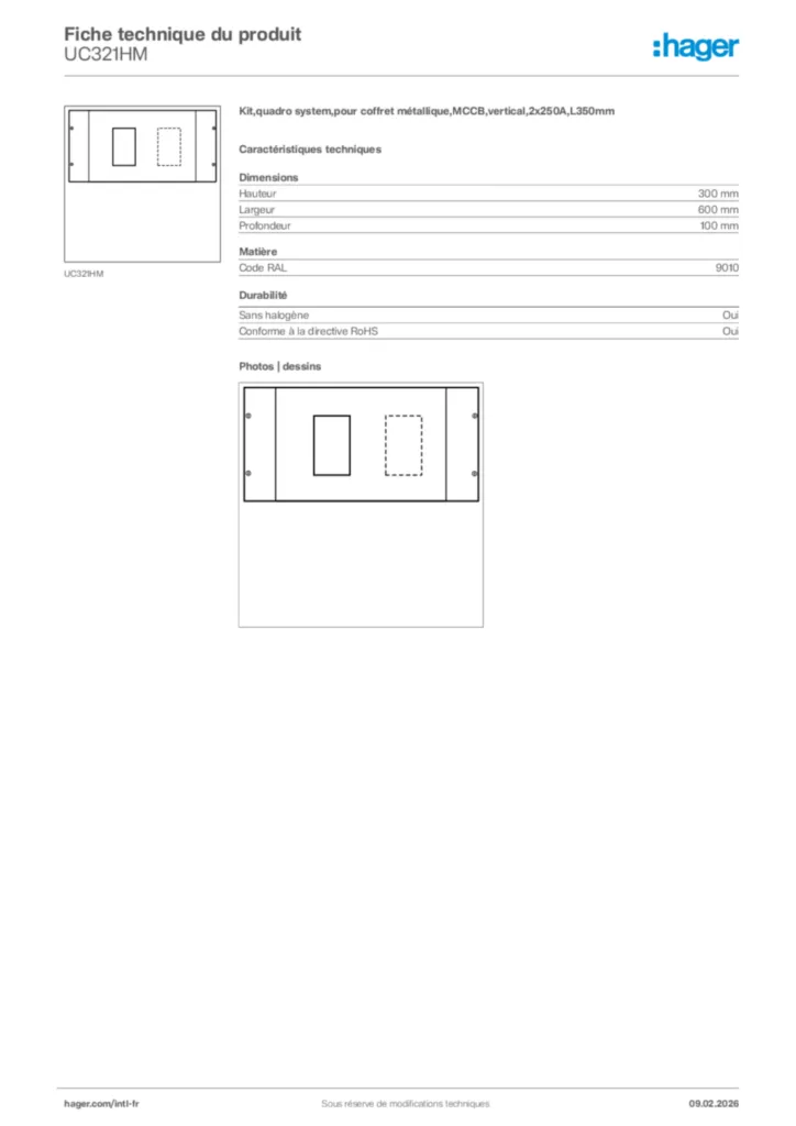 Image Hager Fiche technique du produit UC321HM | Hager Afrique