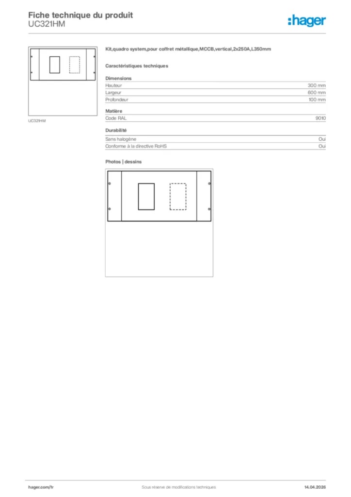 Image Hager Fiche technique du produit UC321HM | Hager France