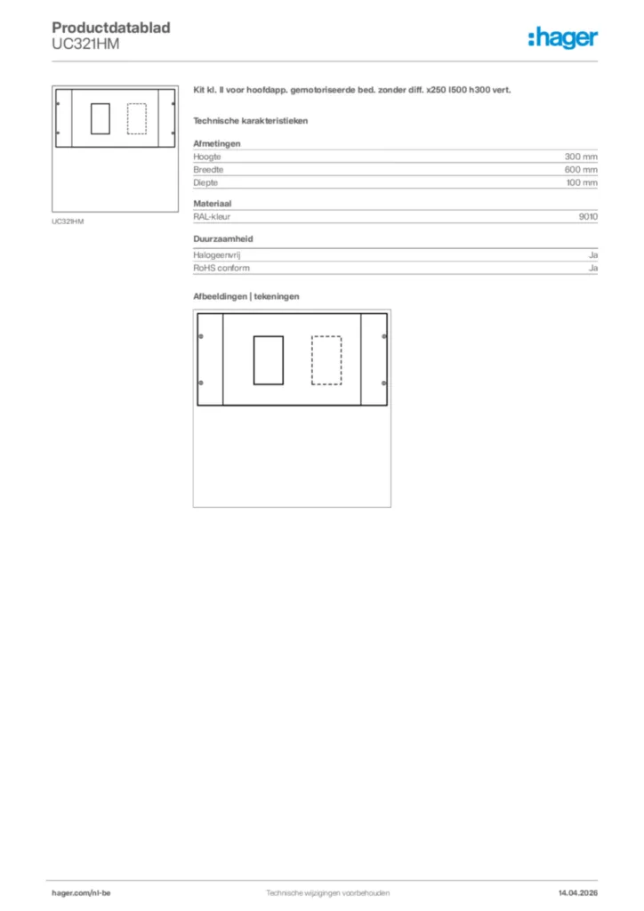 Afbeelding Hager Productdatablad UC321HM | Hager Belgium