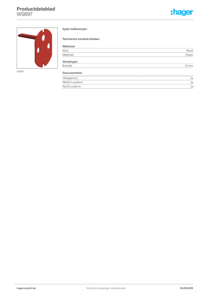 Afbeelding Hager Productdatablad WS697 | Hager Belgium