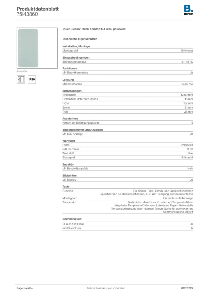 Berker Produktdatenblatt 75143860