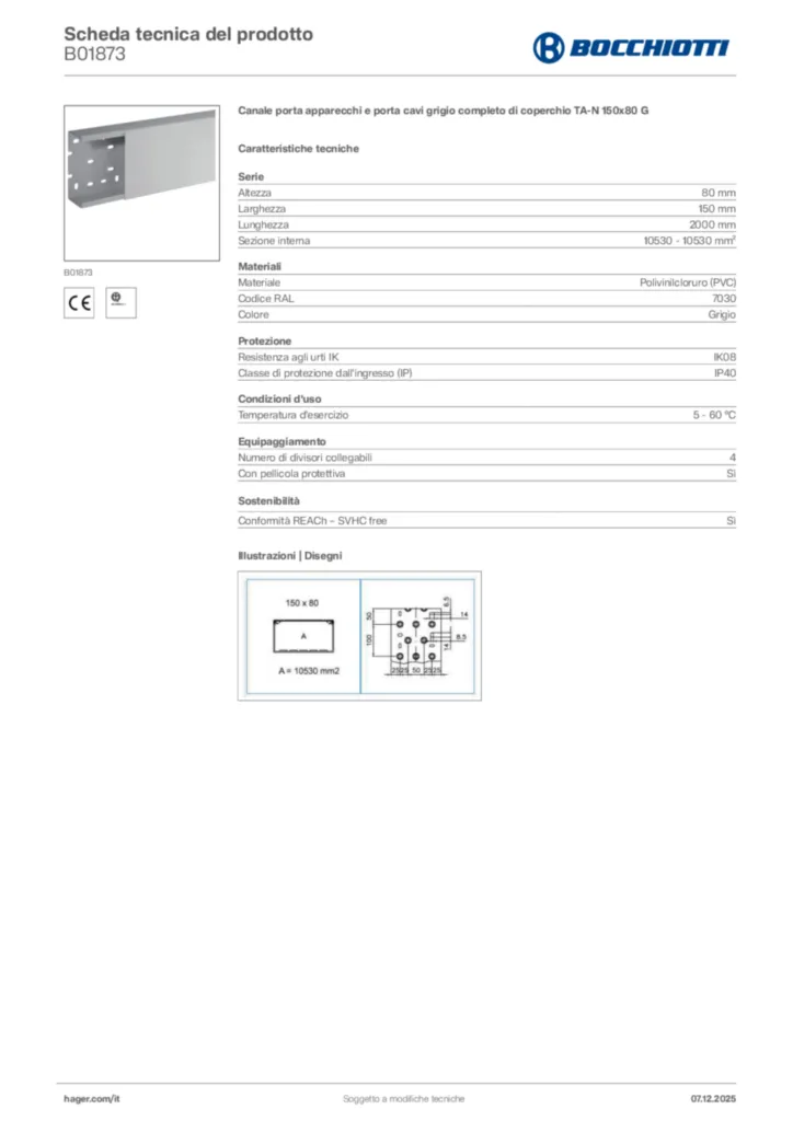 Immagine Bocchiotti Scheda tecnica del prodotto B01873 | Hager Italia