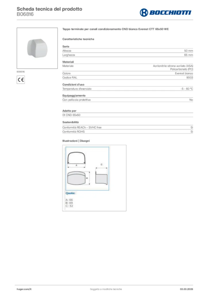 Immagine Bocchiotti Scheda tecnica del prodotto B06816 | Hager Italia