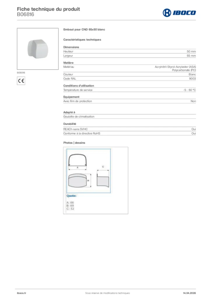 Image Iboco Fiche technique du produit B06816 | Hager France