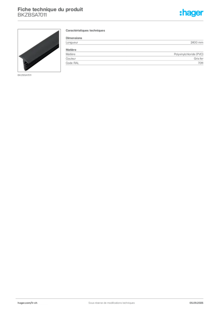 Image Hager Fiche technique du produit BKZBSA7011 | Hager Suisse