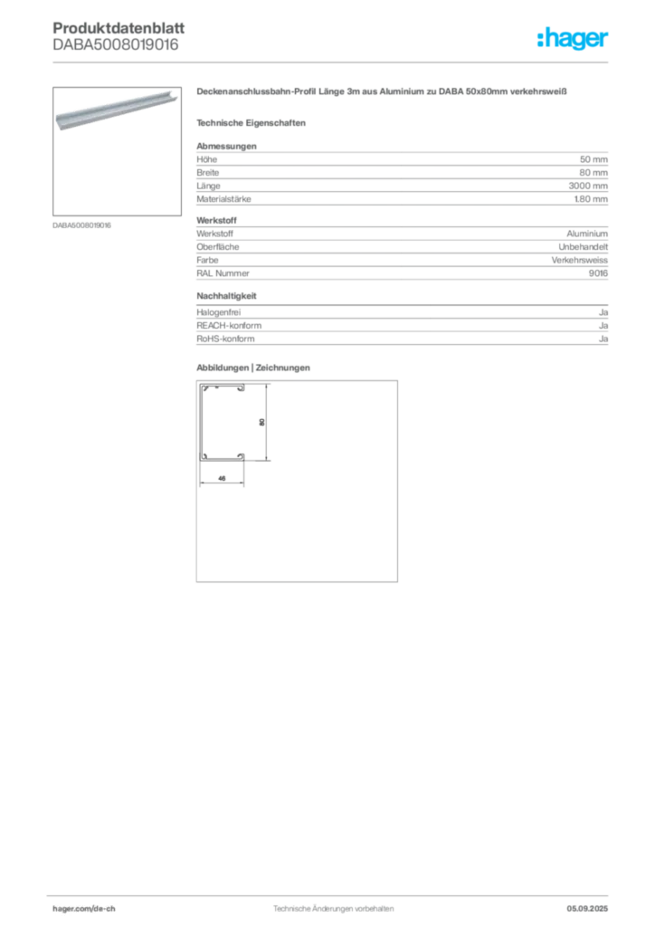 Bild Hager Produktdatenblatt DABA5008019016 | Hager Schweiz