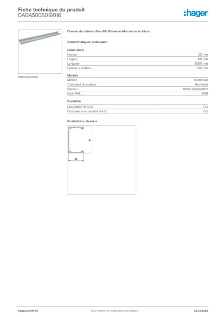 Image Hager Fiche technique du produit DABA5008019016 | Hager Suisse
