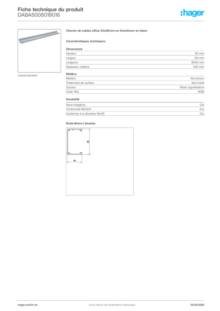 Image Hager Fiche technique du produit DABA5008019016 | Hager Suisse