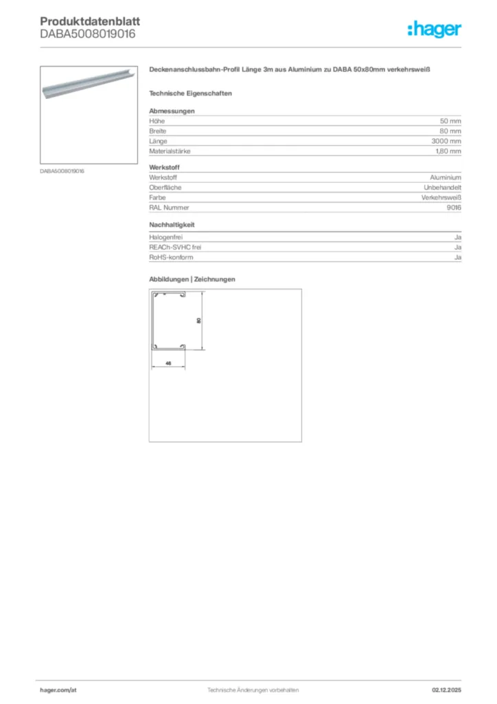 Bild Hager Produktdatenblatt DABA5008019016 | Hager Deutschland
