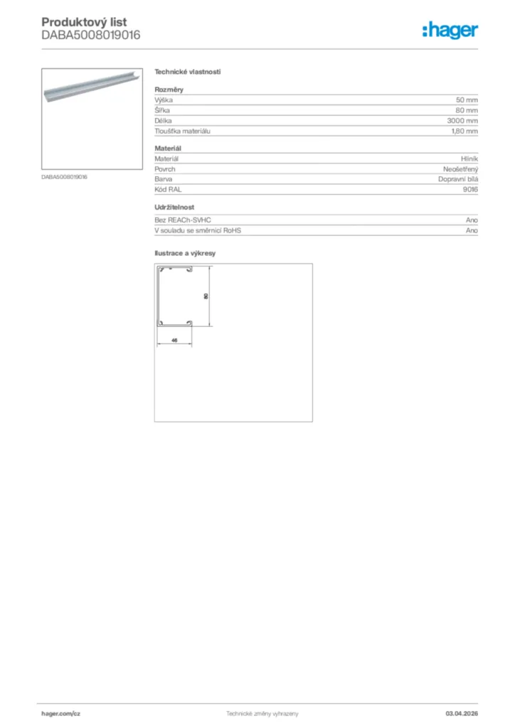 Obrázek Hager Product data sheet DABA5008019016 | Hager
