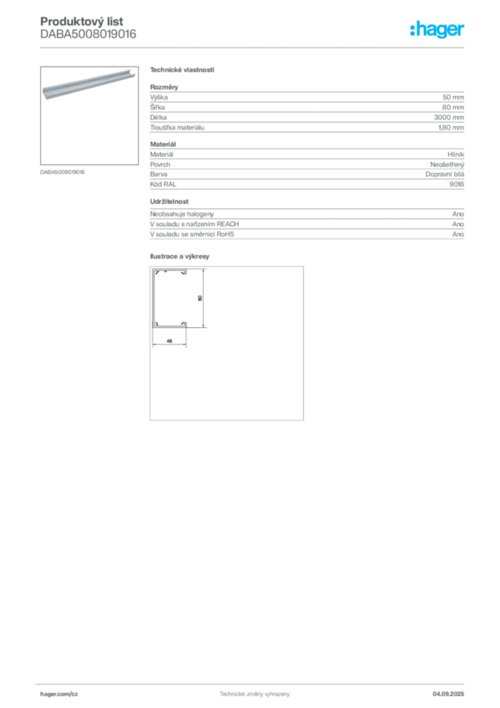 Obrázek Hager Produktový list DABA5008019016 | Hager