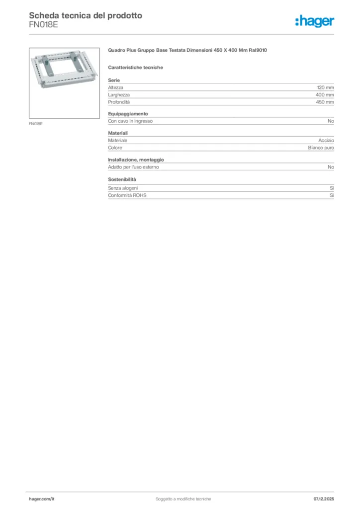 Immagine Hager Scheda tecnica del prodotto FN018E | Hager Italia