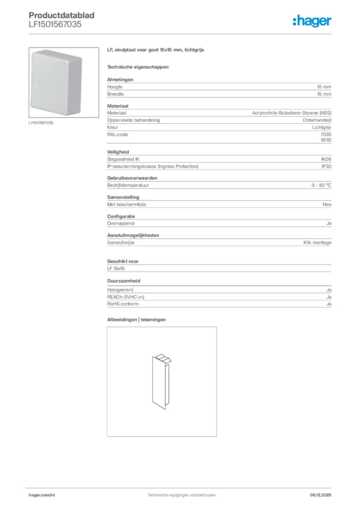 Afbeelding Hager Productdatablad LF1501567035 | Hager Nederland