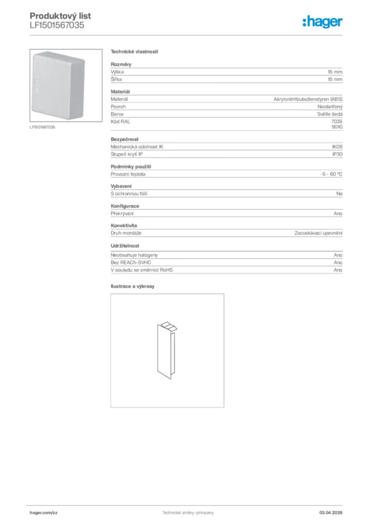 Obrázek Hager Product data sheet LF1501567035 | Hager
