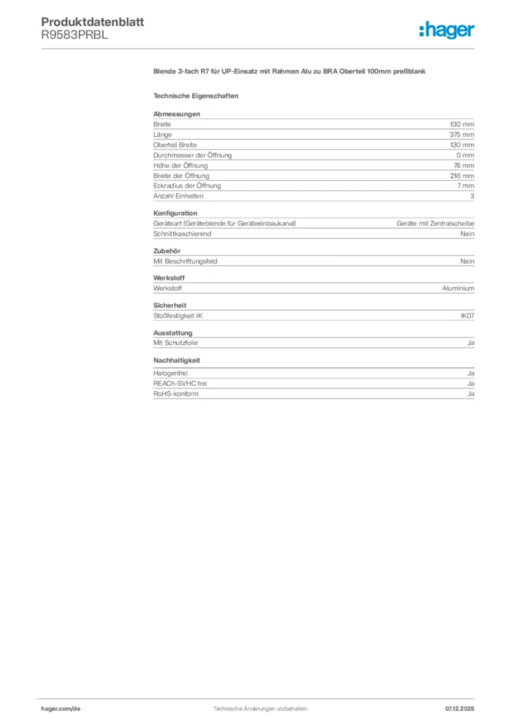 Bild Hager Produktdatenblatt R9583PRBL | Hager Deutschland